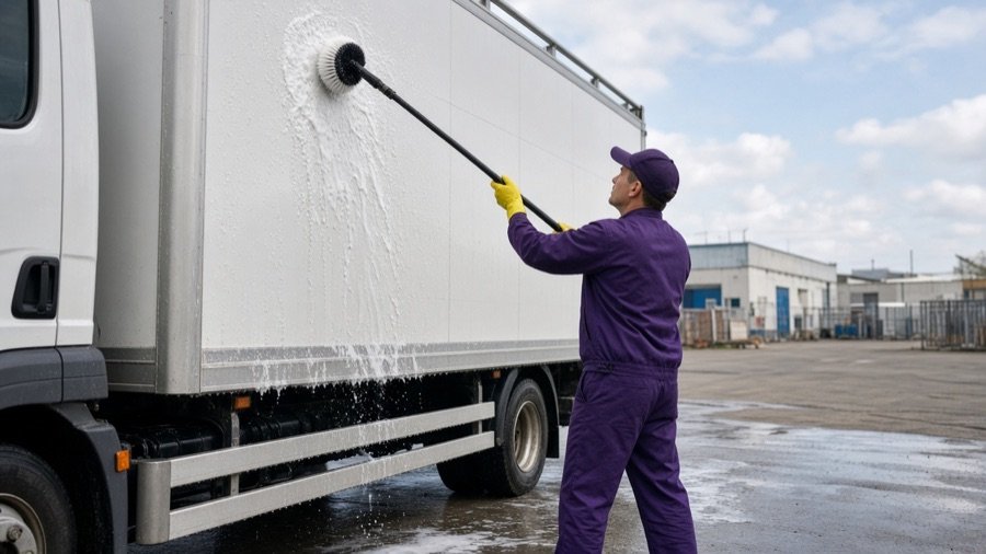Lavage d’un camion de livraison